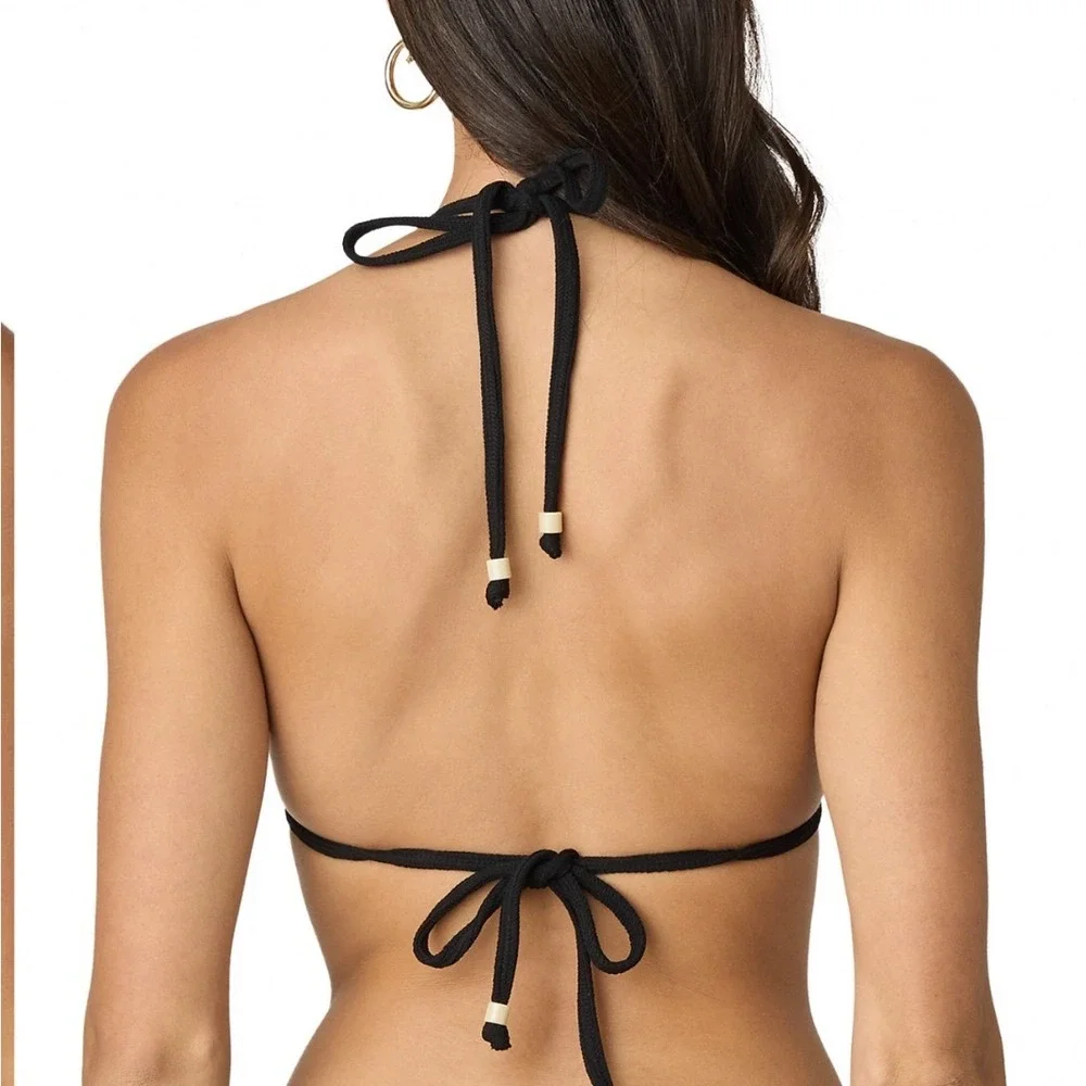 Shoshanna Chain Ribbed Triangle Bikini Top Jet Black Size C/D NWT 5457362
